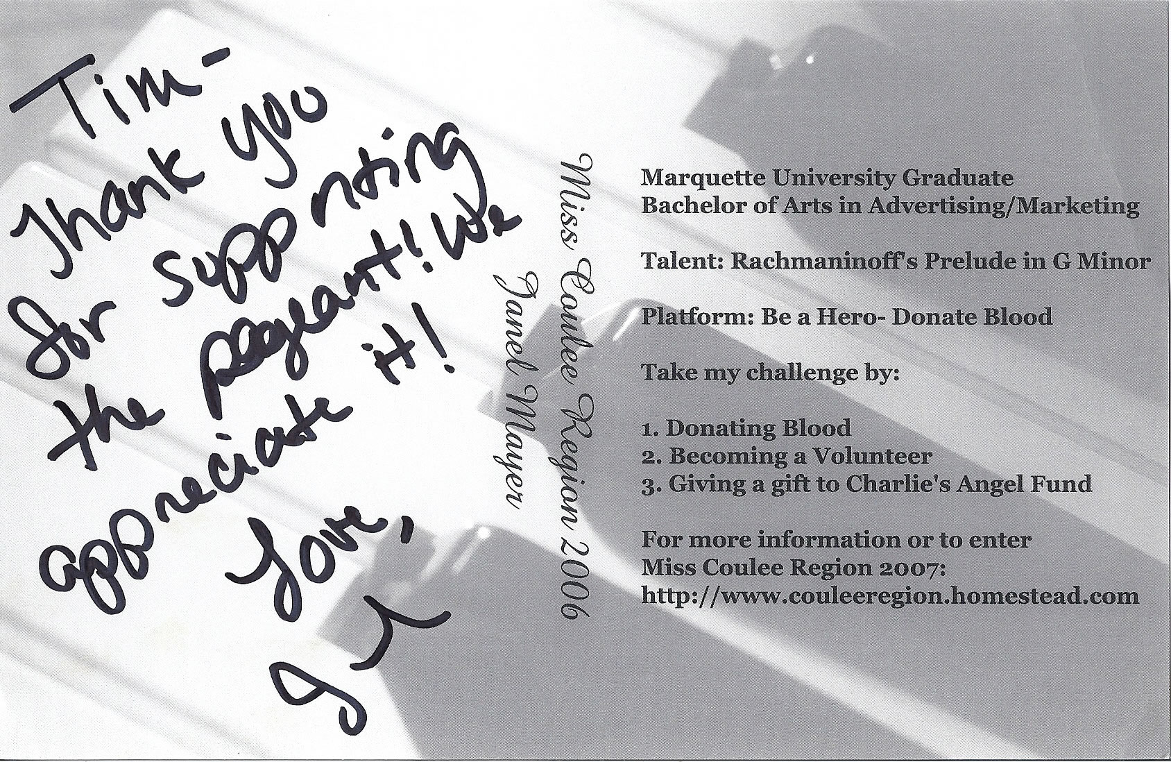 Janel Mayer, Miss Coulee Region autograph