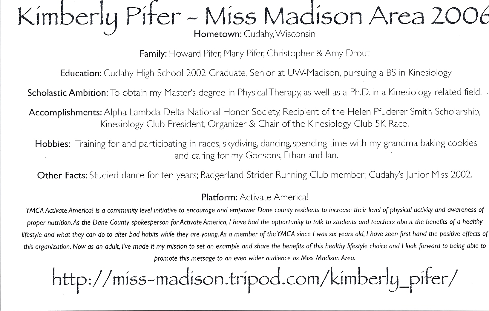 Kimberly Pifer, Miss Madison Area 2006